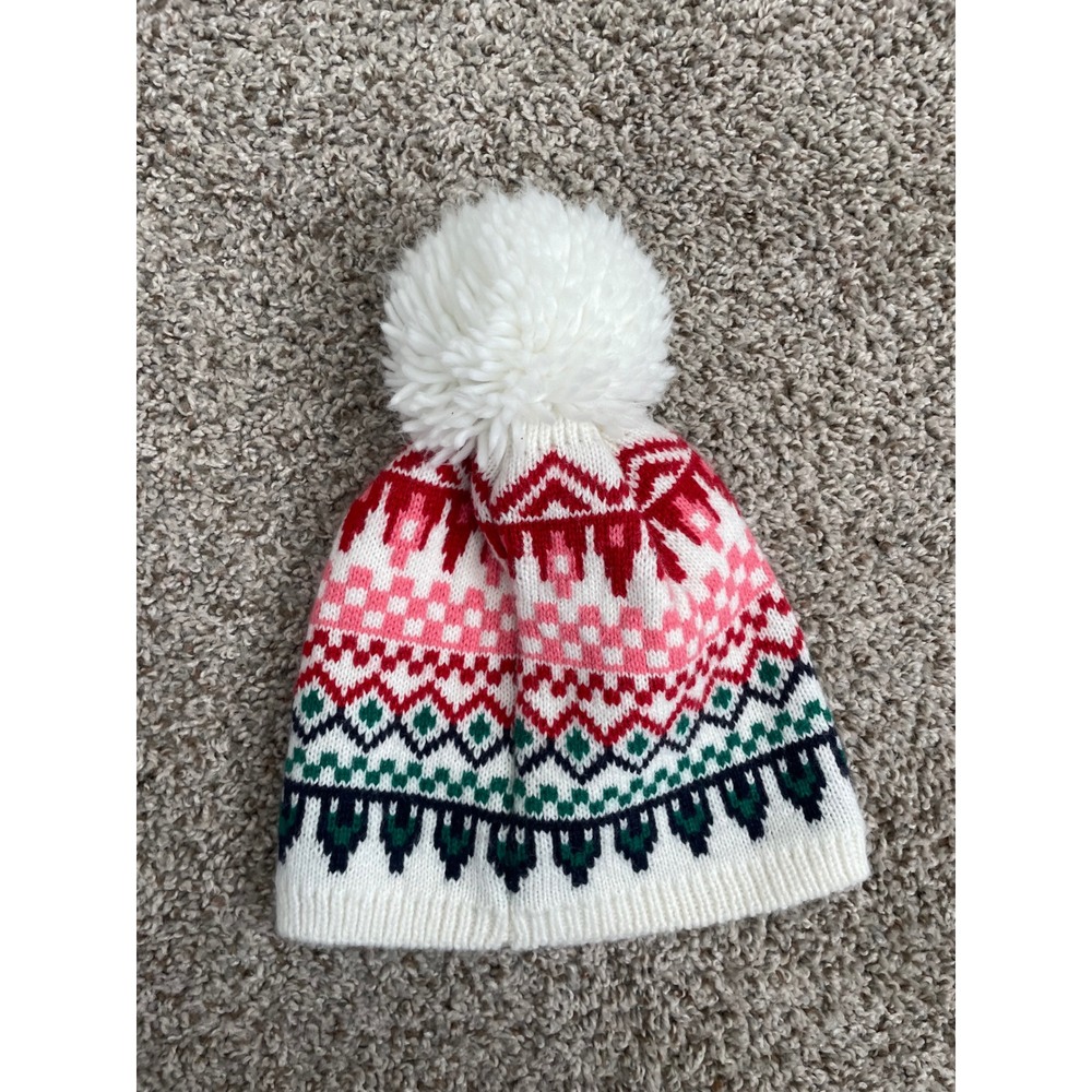 Gap Beanie Unisex One Size Multicolor Excellent Fair Isle Pom Pom Knit Hat